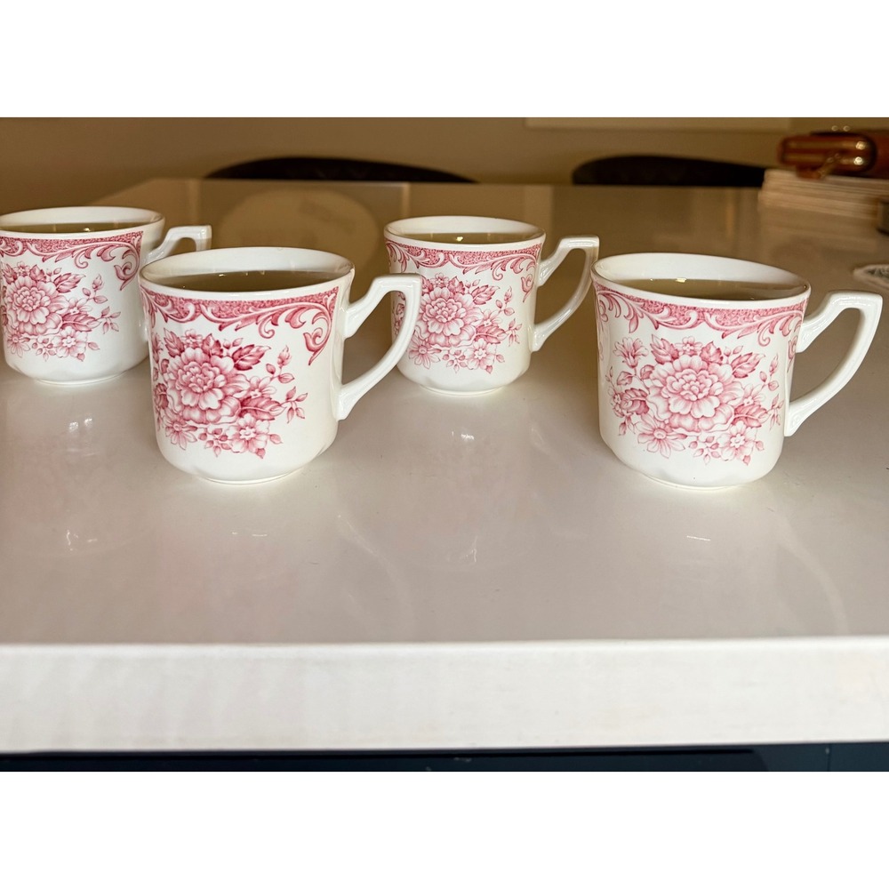 Vintage J & G Meakin England Pink Floral Tea Cups Set of 4 1960s Cottagecore